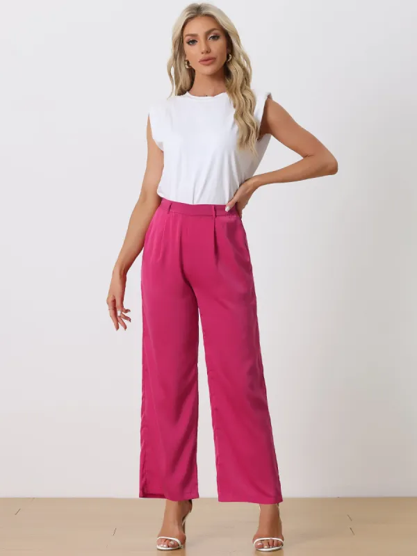 Satin Pants Elastic Waist Straight Leg Long Trousers sold by Allegra K