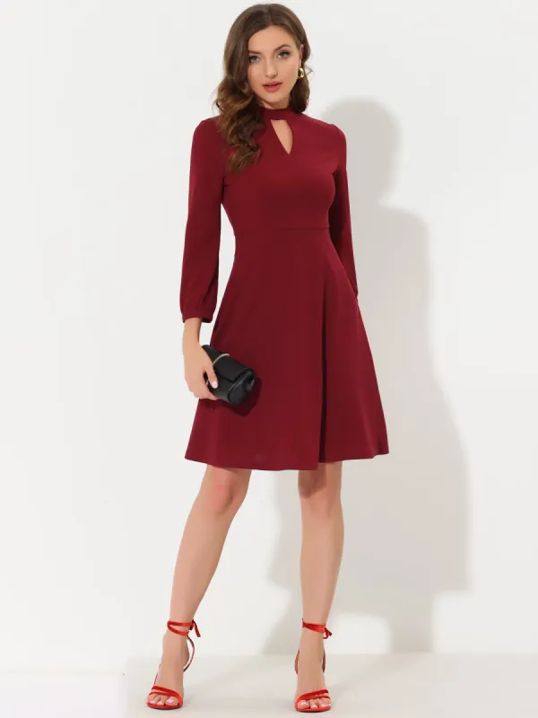 Keyhole 3/4 Sleeve Mock Neck A-line Formal Party Cocktail Dress sold by Allegra K