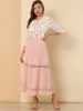 Ruffled Tie-Neck Lapel Elbow Sleeve Floral Embroidery Blouse sold by Allegra K