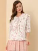 Ruffled Tie-Neck Lapel Elbow Sleeve Floral Embroidery Blouse sold by Allegra K