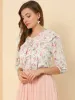 Ruffled Tie-Neck Lapel Elbow Sleeve Floral Embroidery Blouse sold by Allegra K