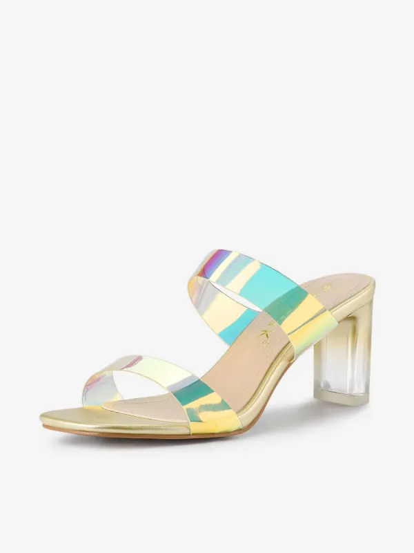 Summer Colorful Straps Open Toe Clear Chunky Heel Sandals made by Allegra K