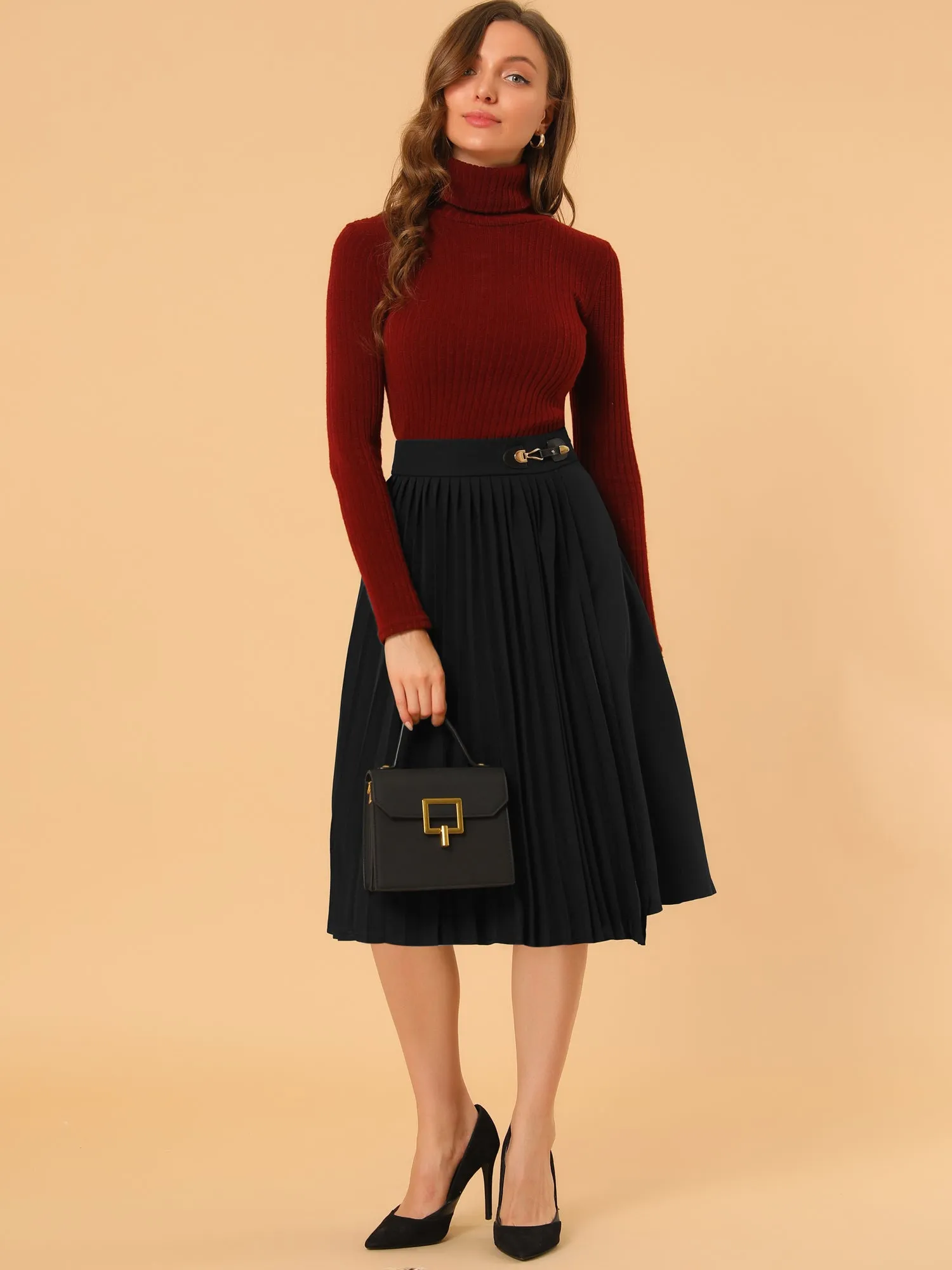 Pleated Retro High Waist Belted Decor Halloween A-line Skirt sold by Allegra K product image thumbnail 2