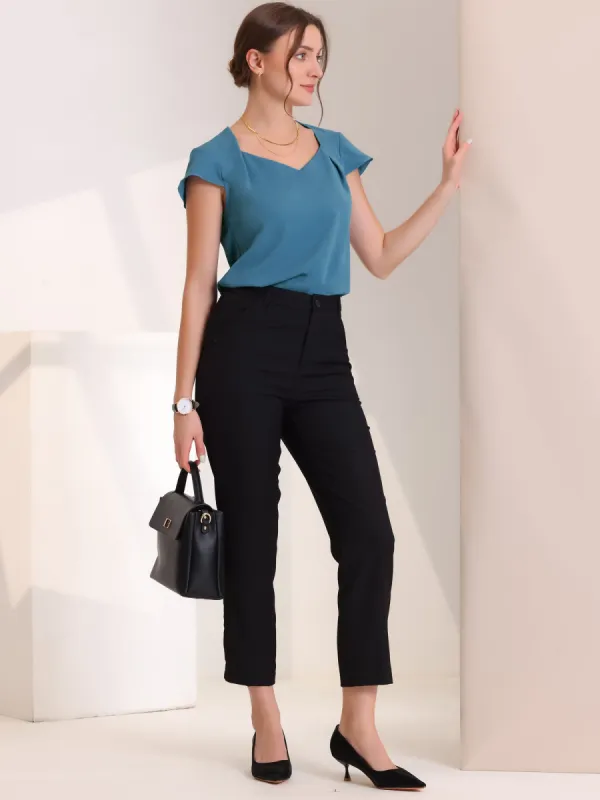 Pleated Neck Office Cap Sleeve Work Blouse sold by Allegra K