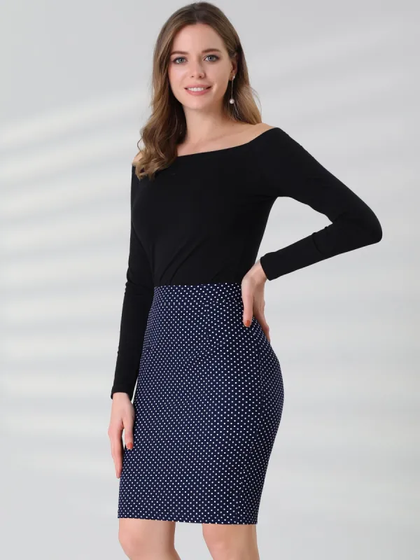 Dots Printed Work Knee Length Bodycon Pencil Skirt sold by Allegra K
