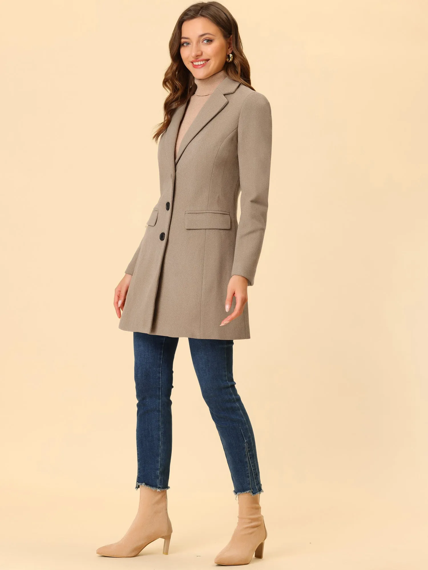 Notched Lapel Single Breasted Outwear Winter Pea Coat sold by Allegra K product image thumbnail 2