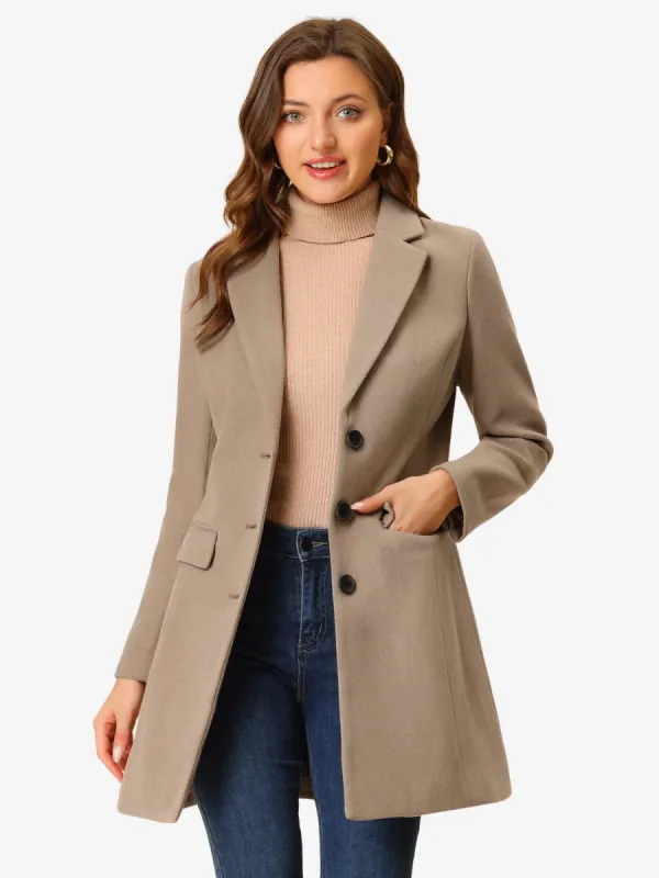 Notched Lapel Single Breasted Outwear Winter Pea Coat sold by Allegra K