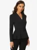 Vintage Ruffle Hem Belted Notched Lapel Office Work Blazer sold by Allegra K