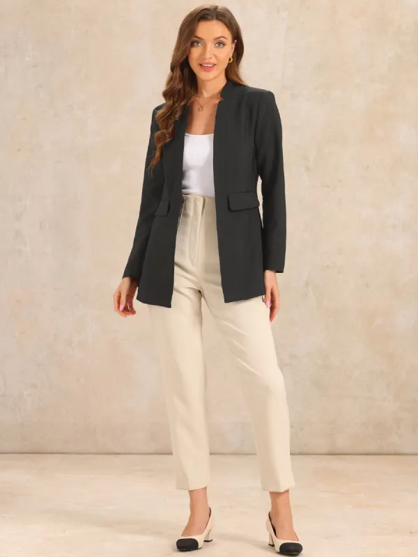 Stand Collar Long Sleeve Solid Color Business Blazer sold by Allegra K