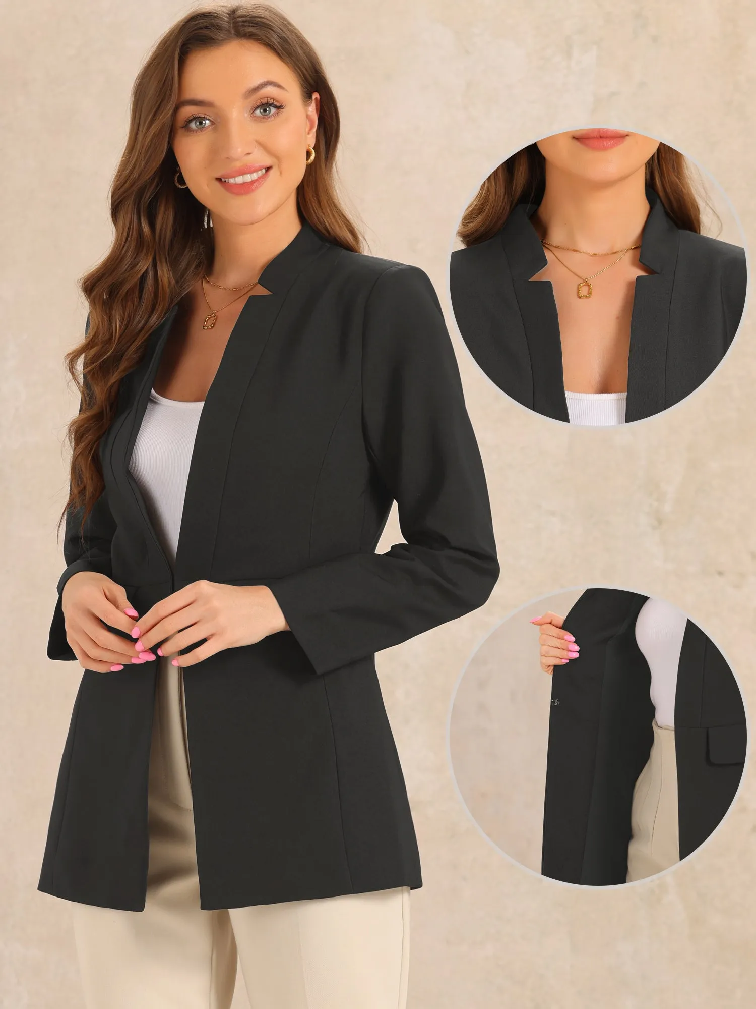 Stand Collar Long Sleeve Solid Color Business Blazer sold by Allegra K product image thumbnail 2