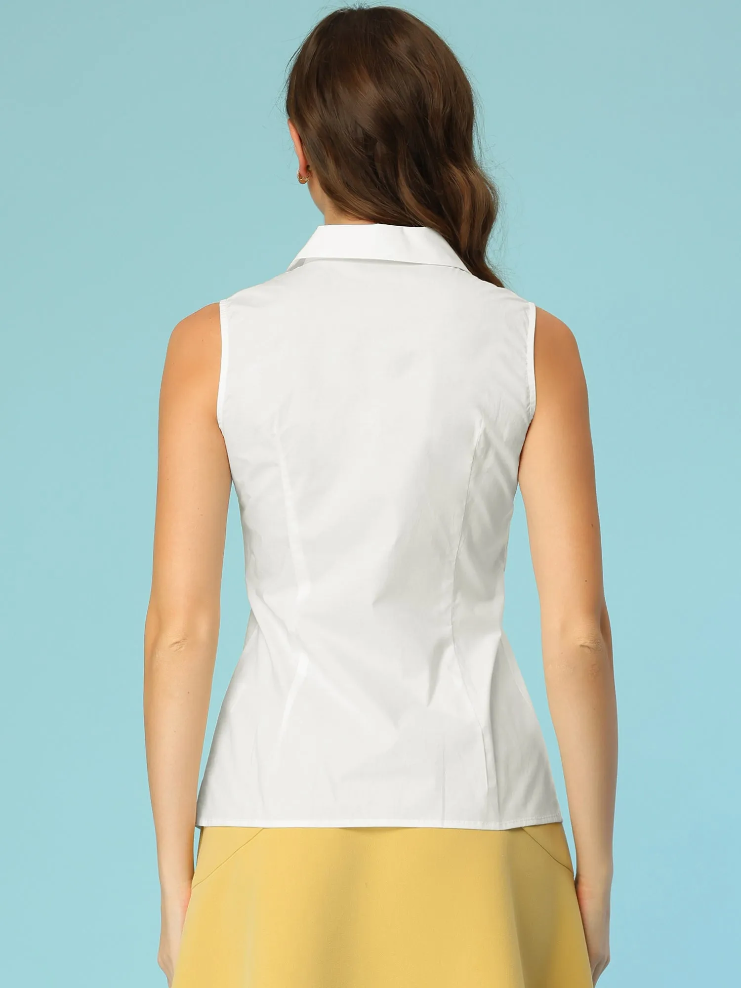 Elegant Sleeveless Shirt Cotton Lapel Collar 1950s Vintage Top sold by Allegra K product image thumbnail 3