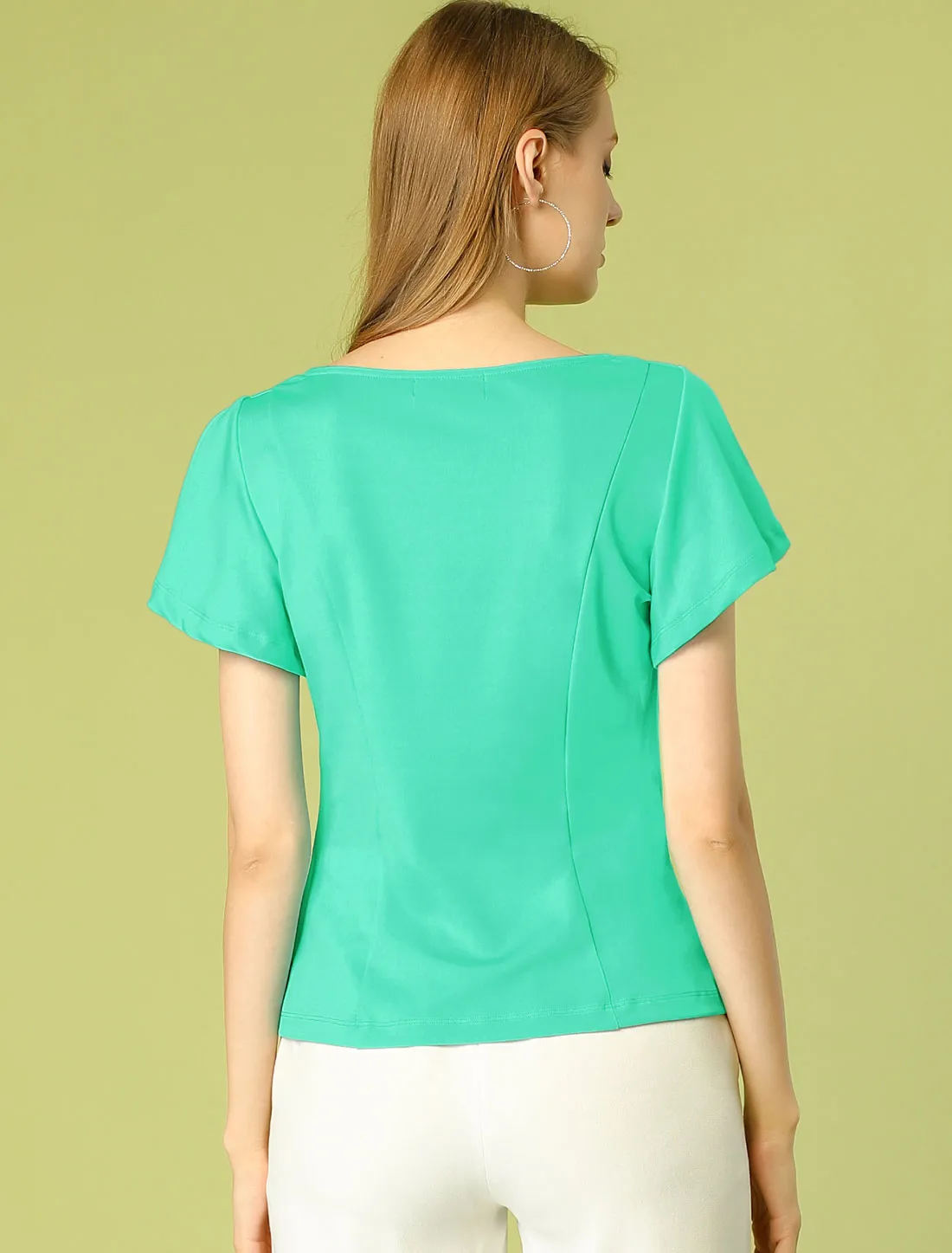 Work Office Top Square Neck Flutter Short Sleeve Blouse sold by Allegra K product image thumbnail 5