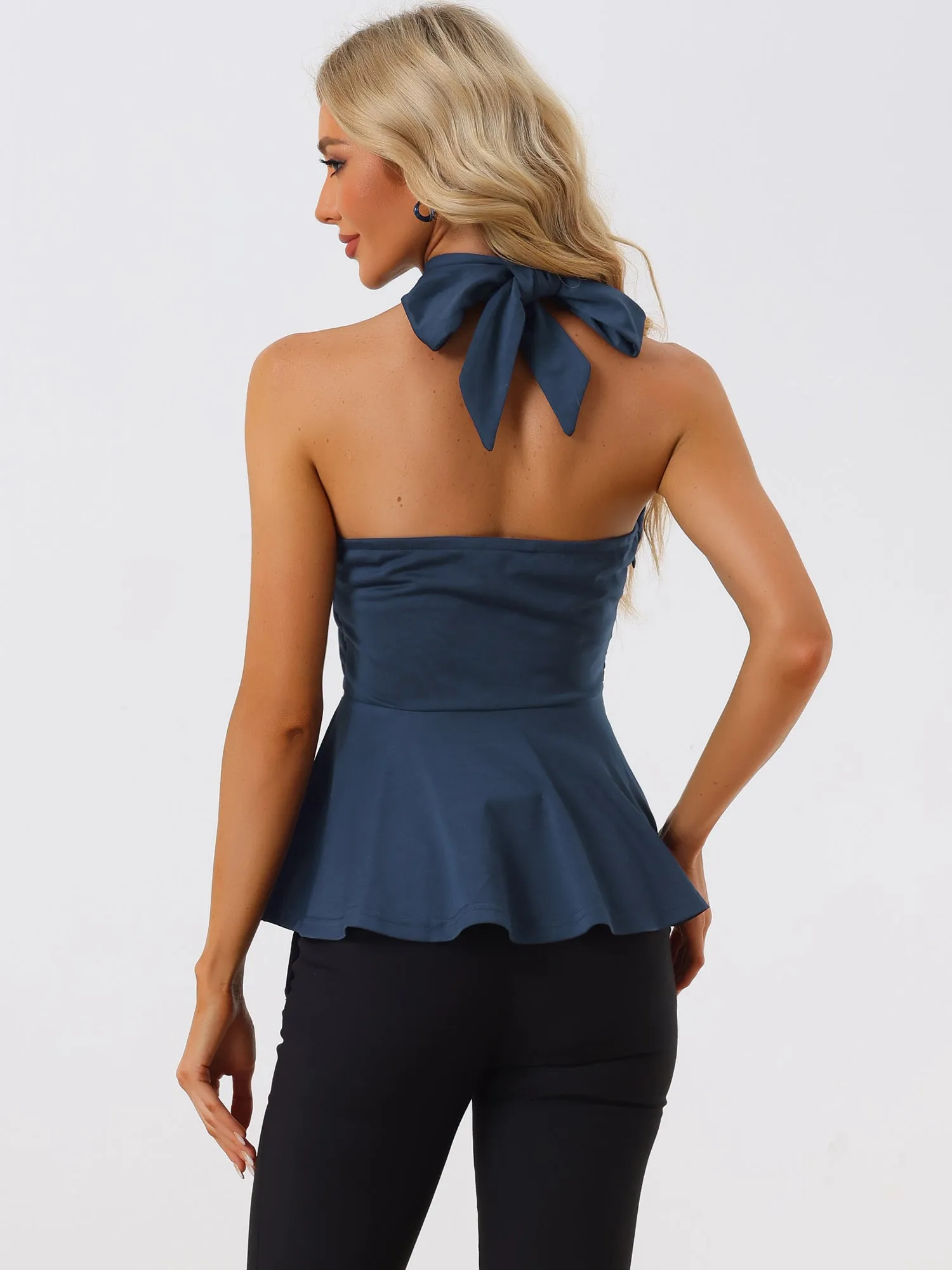 Peplum Crisscross Sleeveless Ruched Halter Neck Tank Top sold by Allegra K product image thumbnail 3