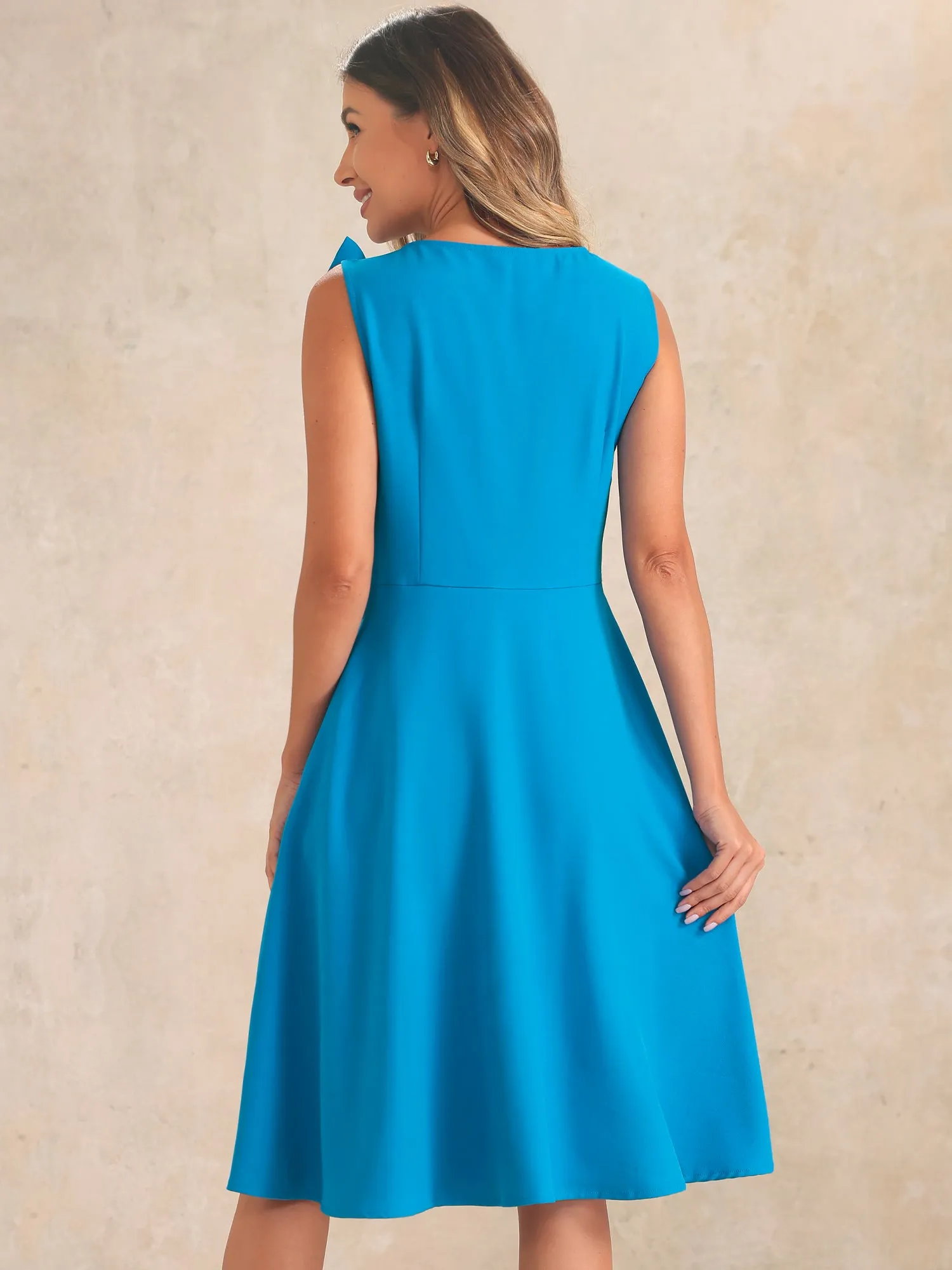 Flared Sleeveless Bowknot Midi A-Line Formal Dress sold by Allegra K product image thumbnail 3