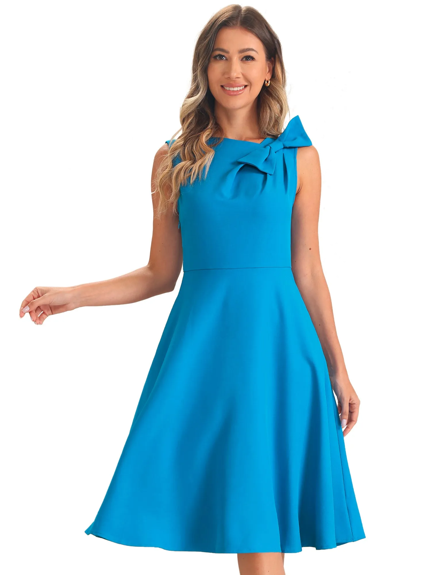 Flared Sleeveless Bowknot Midi A-Line Formal Dress sold by Allegra K product image thumbnail 5