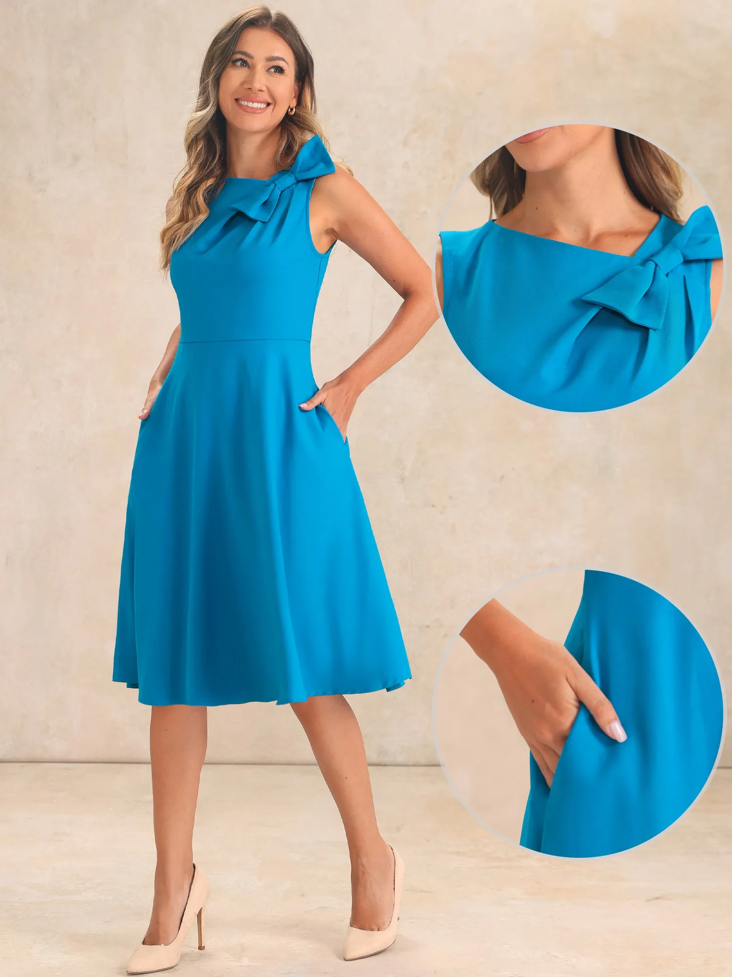 Flared Sleeveless Bowknot Midi A-Line Formal Dress sold by Allegra K product image thumbnail 2