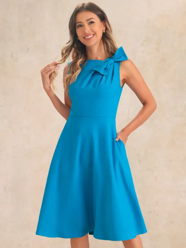 Flared Sleeveless Bowknot Midi A-Line Formal Dress sold by Allegra K