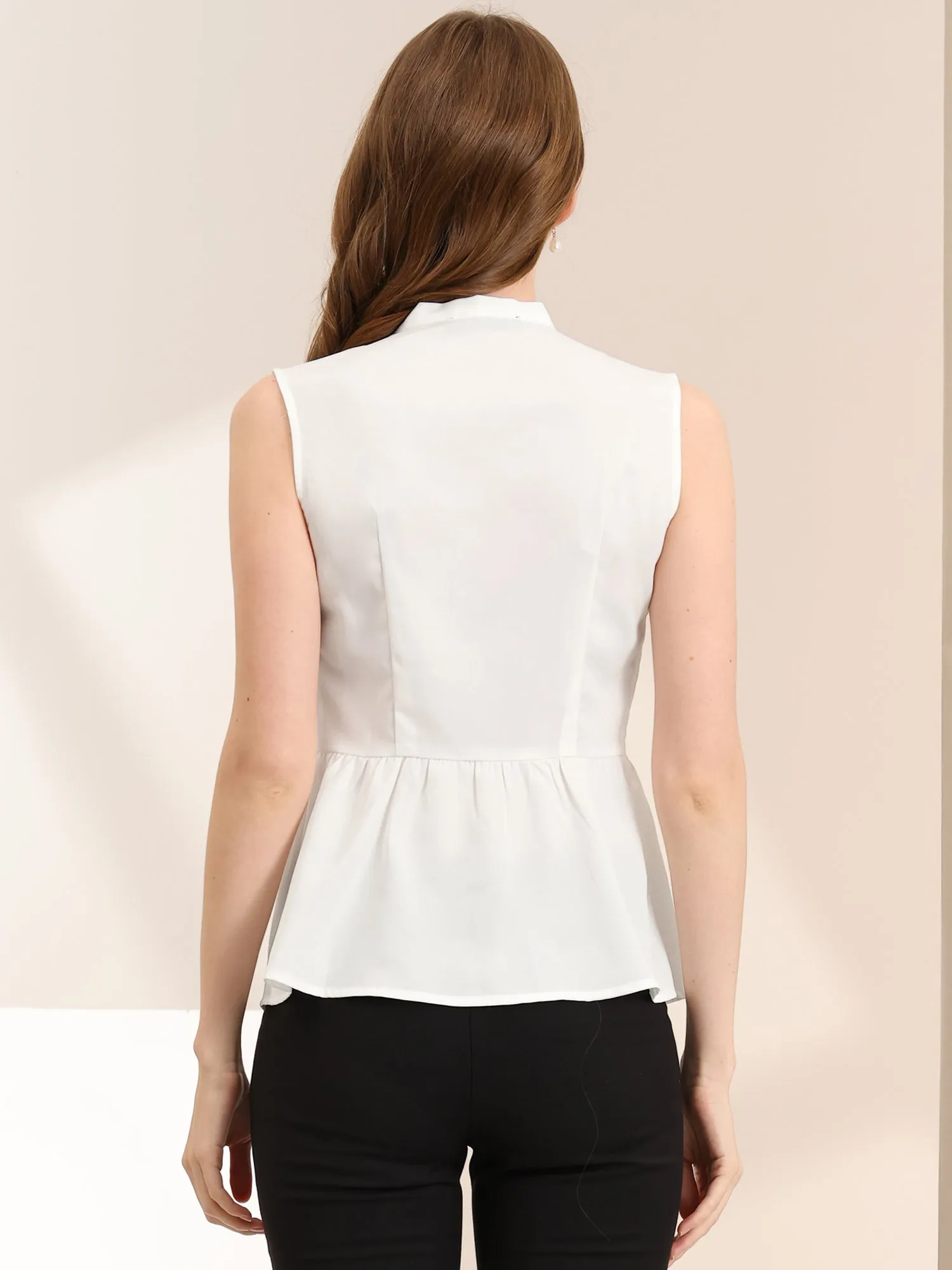 Peplum Top Bow Tie Neck Ruffle Hem Summer Sleeveless Blouse sold by Allegra K product image thumbnail 5