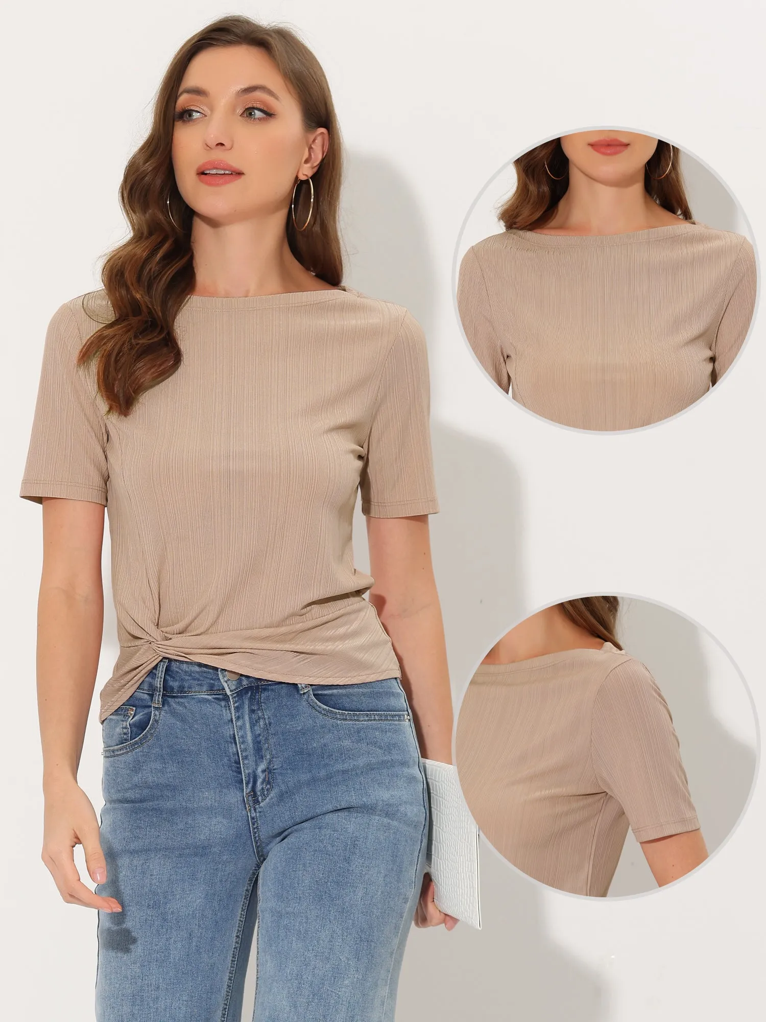 Casual Round Neck Short Sleeve Twist Knot Tee T-Shirt sold by Allegra K product image thumbnail 2