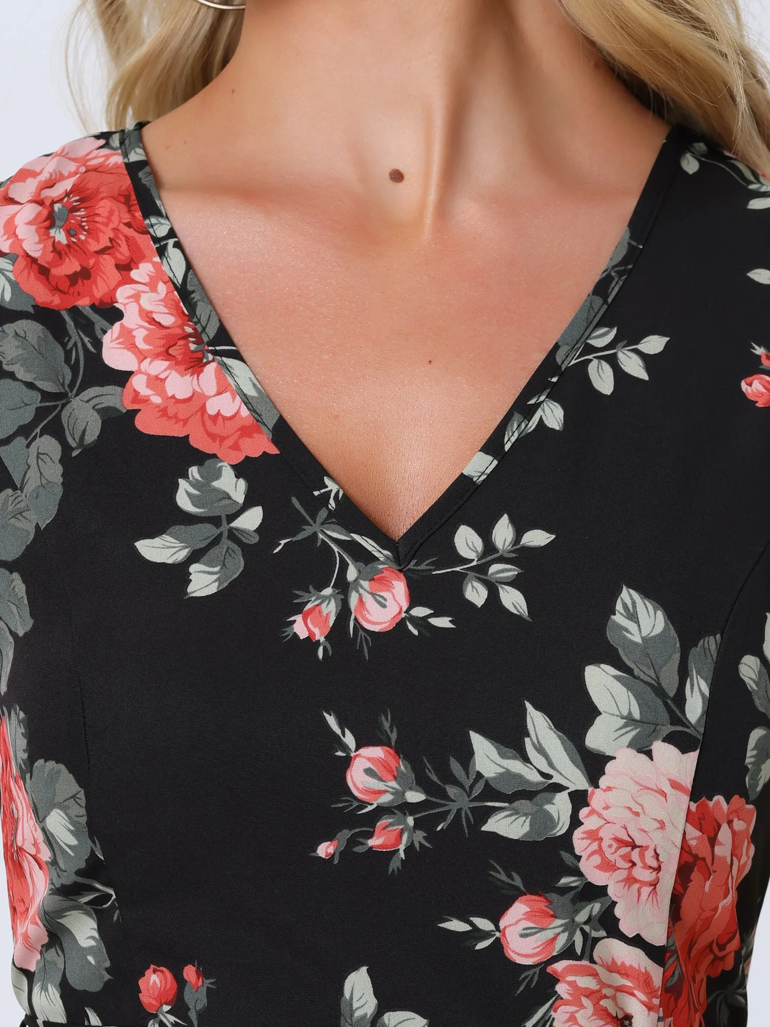 V Neck Floral Print Belt Sleeveless High Low Hem Long Maxi Dress Sundress sold by Allegra K product image thumbnail 4