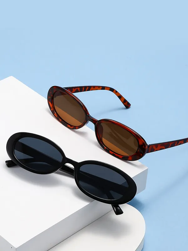 2 Packs Small Oval Frame Black & Leopard Sunglasses Set sold by Allegra K