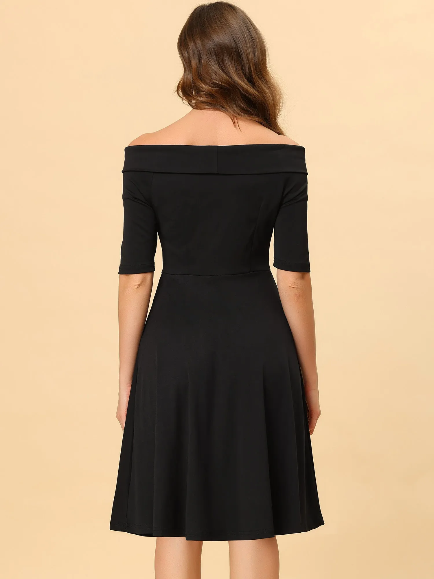 Christmas Party Off Shoulder Stretch Mesh Panel Midi Dress sold by Allegra K product image thumbnail 3