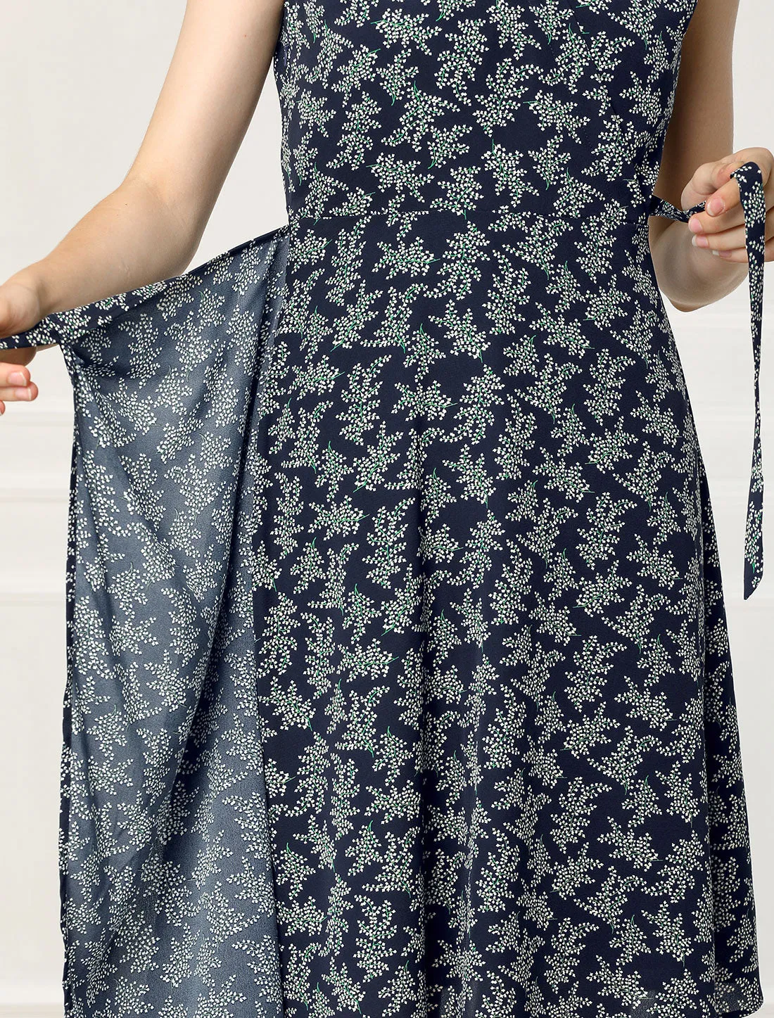 Vintage Summer Sleeveless V Neck Tie Waist Floral Wrap Midi Dress Sundress sold by Allegra K product image thumbnail 3