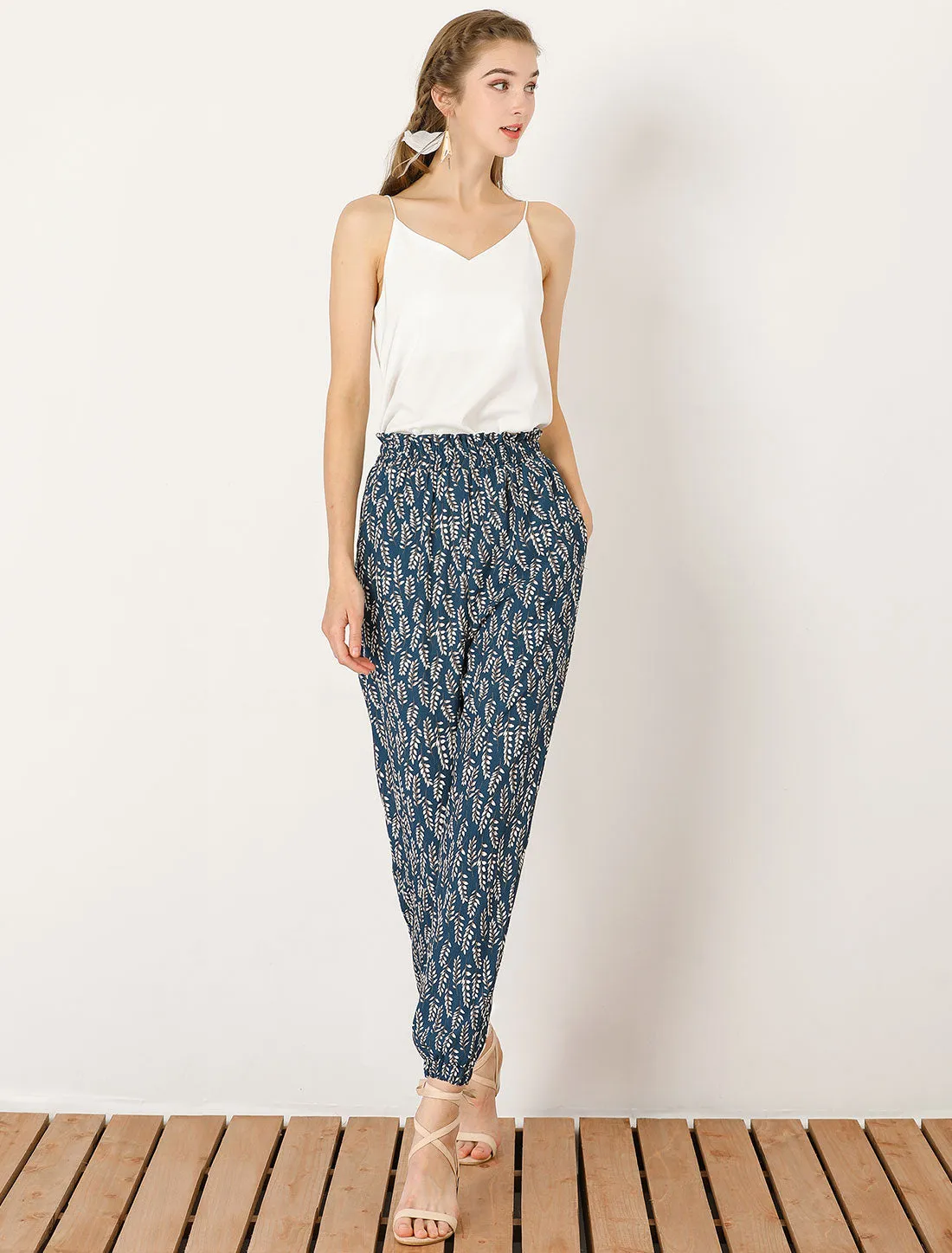 Floral Elastic Waist Side Pockets Palazzo Lounge Pants sold by Allegra K product image thumbnail 2
