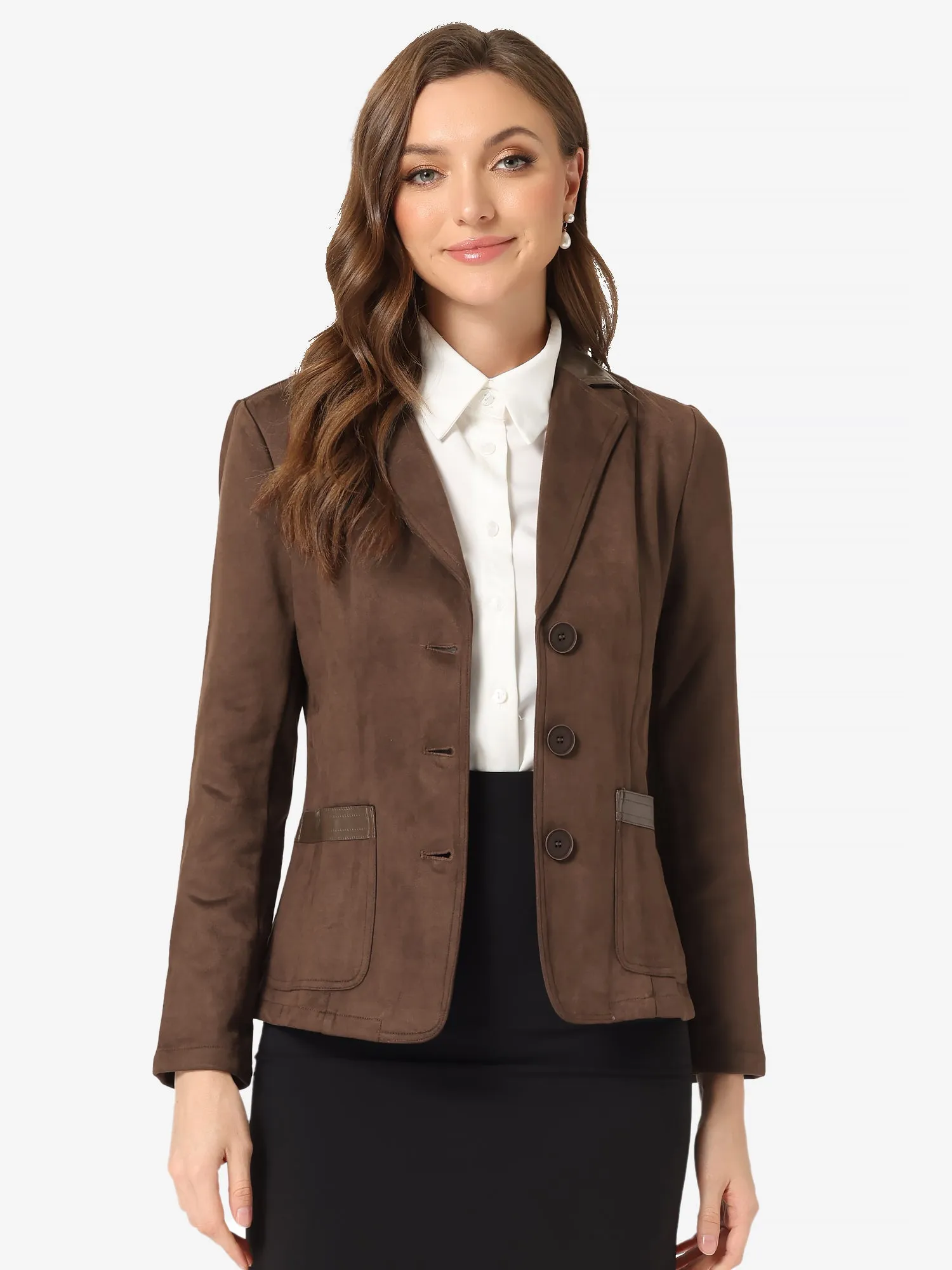 Faux Suede Lapel Collar Cowgirl 2 Button Blazer Jacket sold by Allegra K