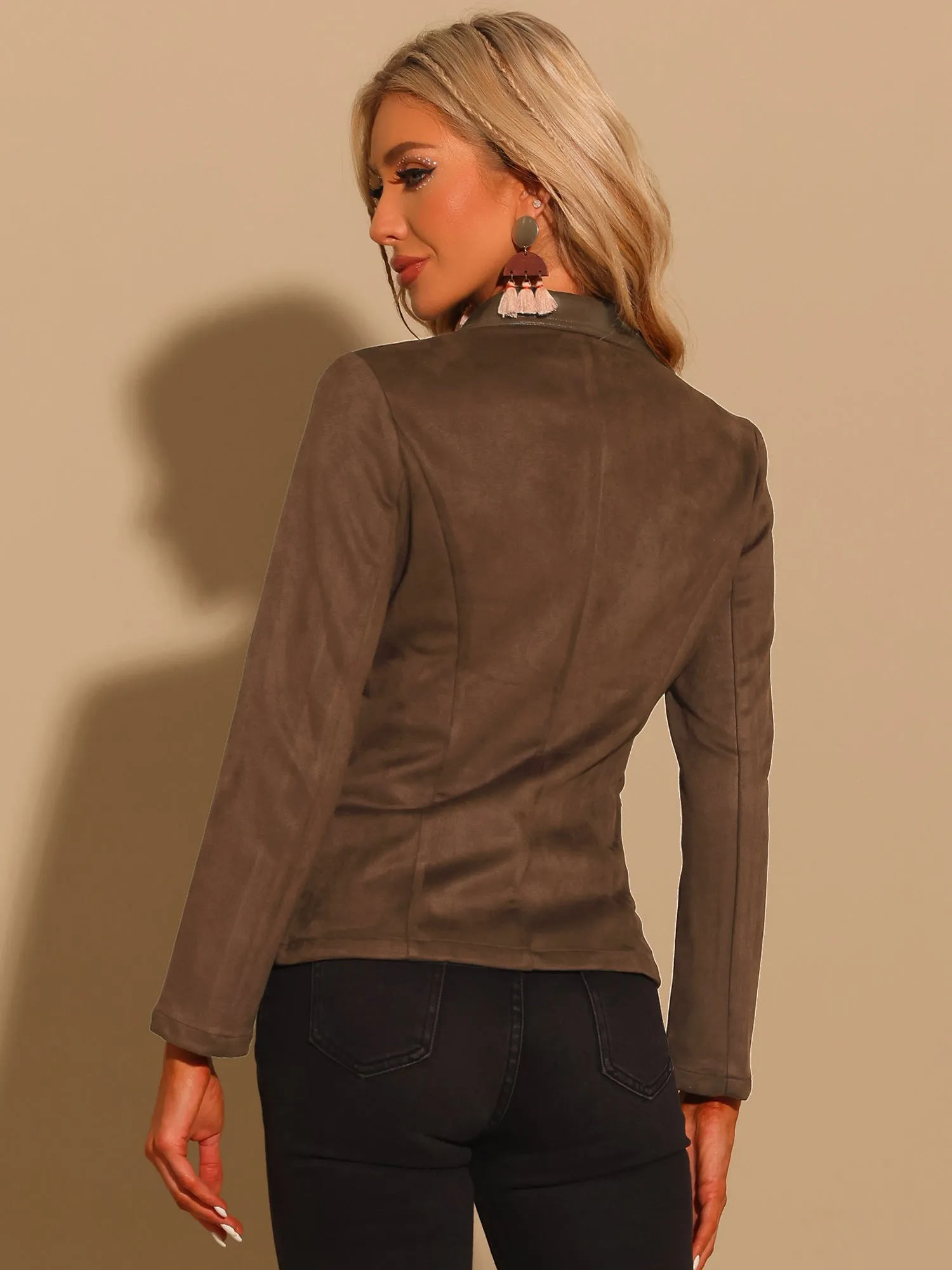 Faux Suede Lapel Collar Cowgirl 2 Button Blazer Jacket sold by Allegra K product image thumbnail 3