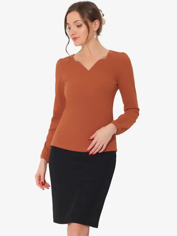 Elegant Work Retro Sweetheart Neck Long Puff Sleeve Blouse sold by Allegra K