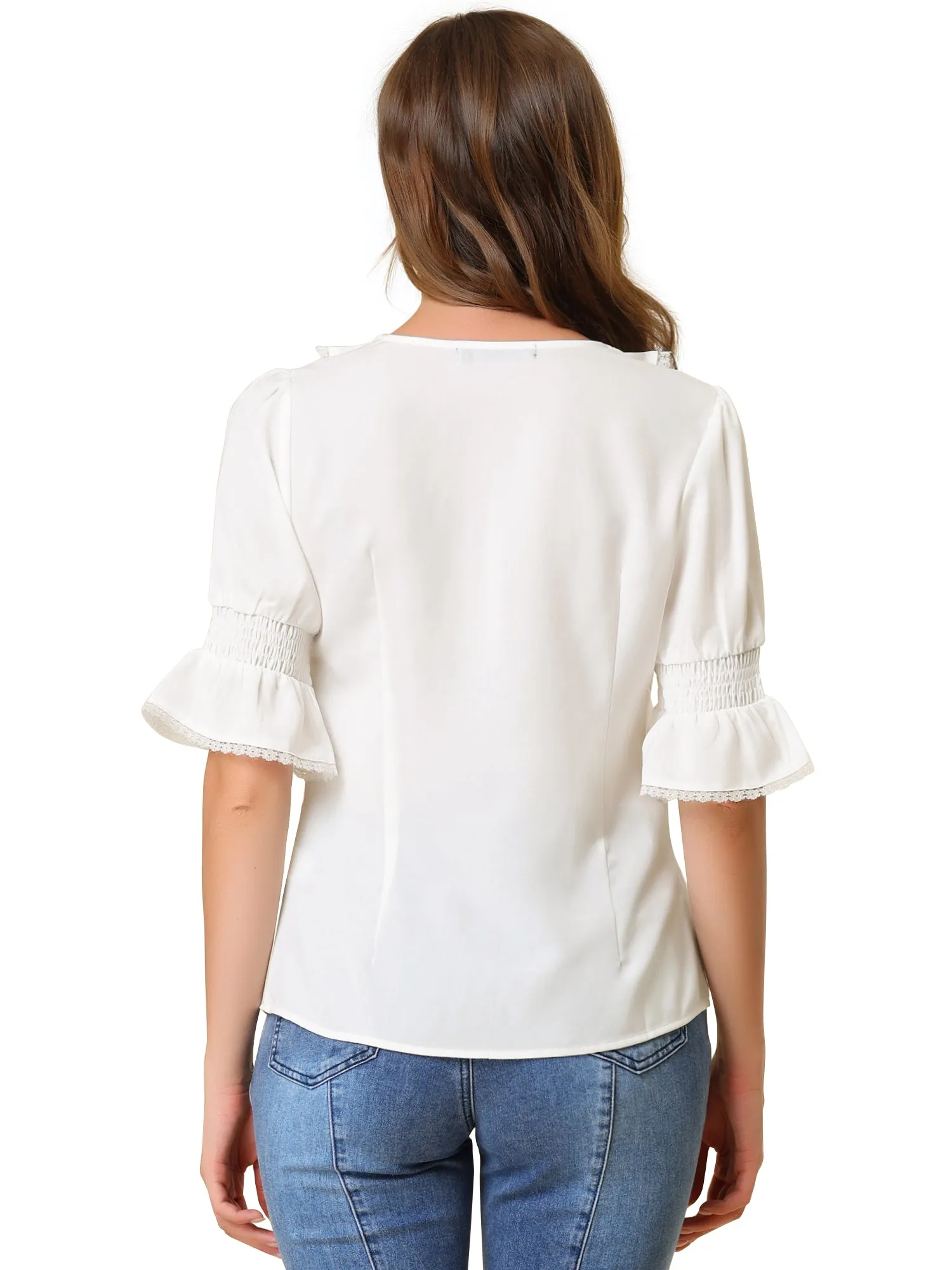 Ruffle Puff Sleeve Lace Trim Chiffon Peasant Blouse sold by Allegra K product image thumbnail 4