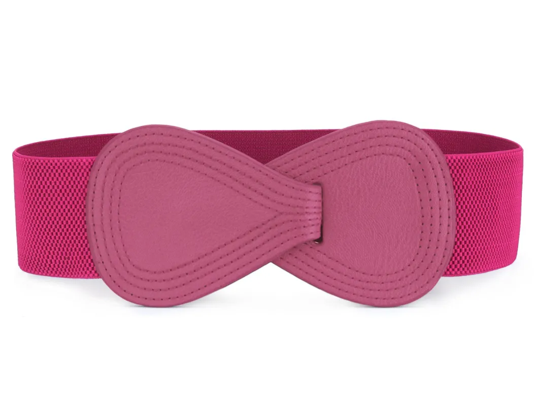 Interlock Buckle 8-shaped Faux Leather Elastic Belt Cinch Waistband sold by Allegra K