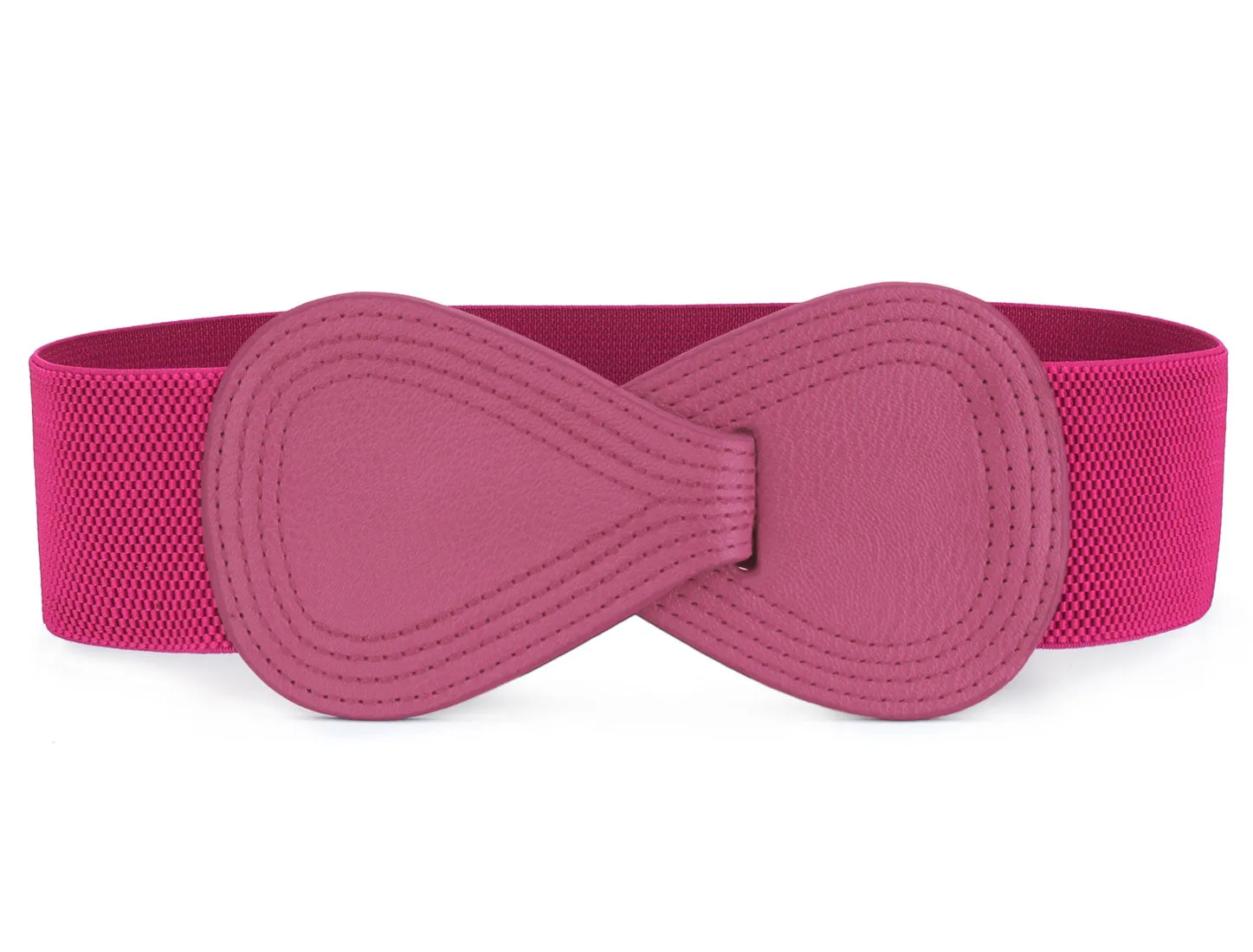 Interlock Buckle 8-shaped Faux Leather Elastic Belt Cinch Waistband sold by Allegra K