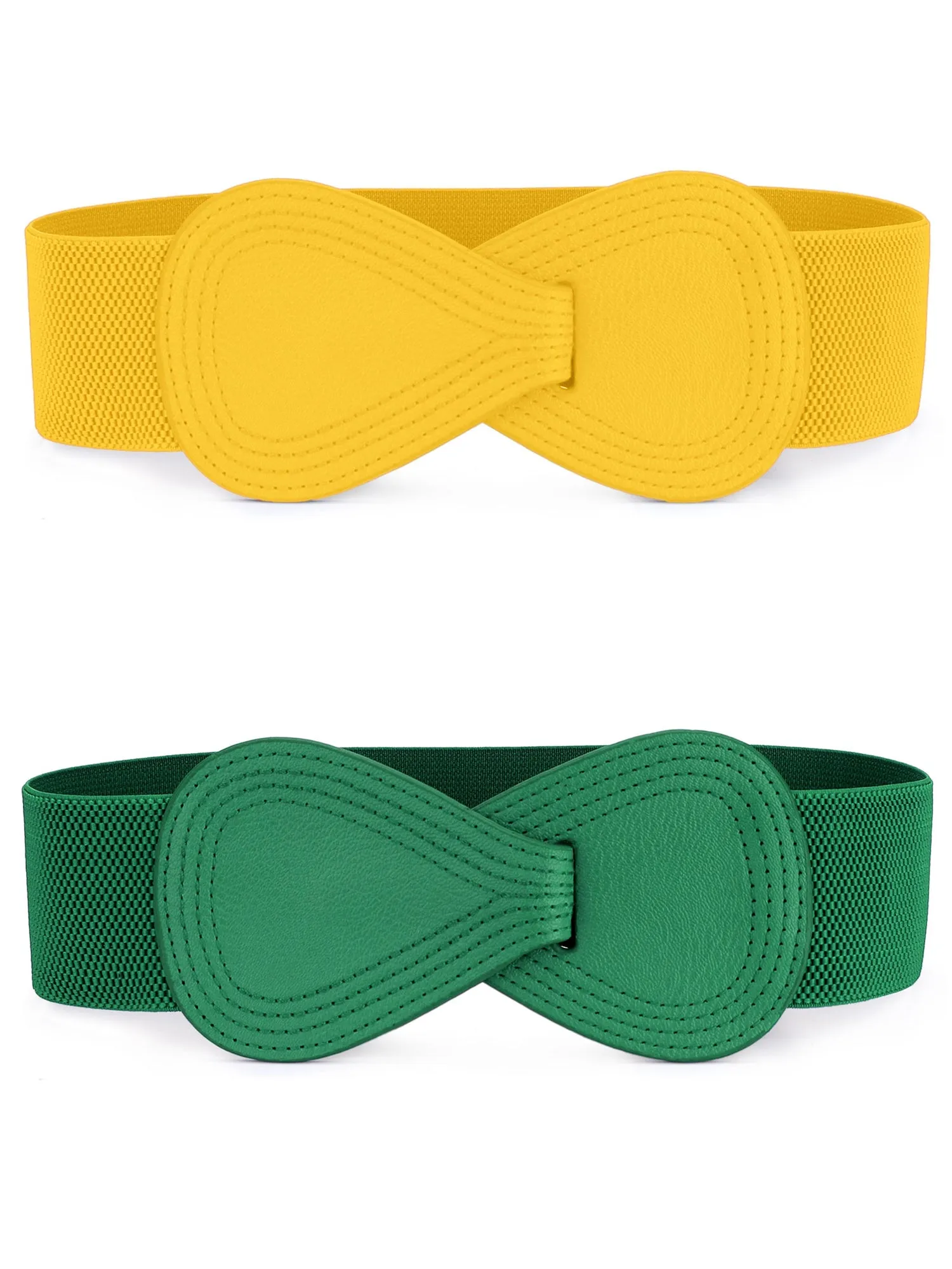 Women's Elastic Waist Belt Interlock 8-shaped Faux Leather Buckle Belts for Lady sold by Allegra K