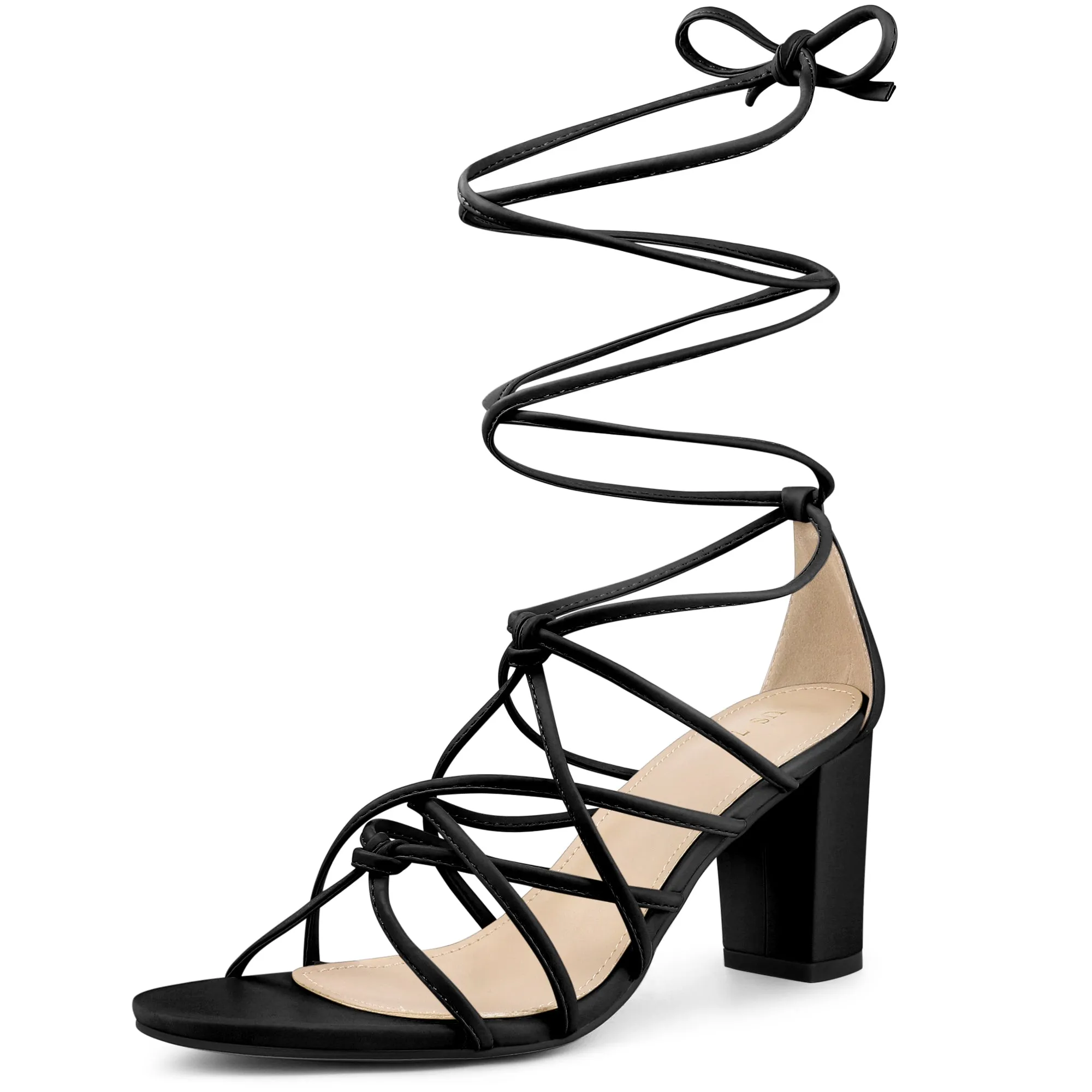 Women's Open Toe Knots Strap Lace Up Chunky Heels Sandals sold by Allegra K product image thumbnail 2
