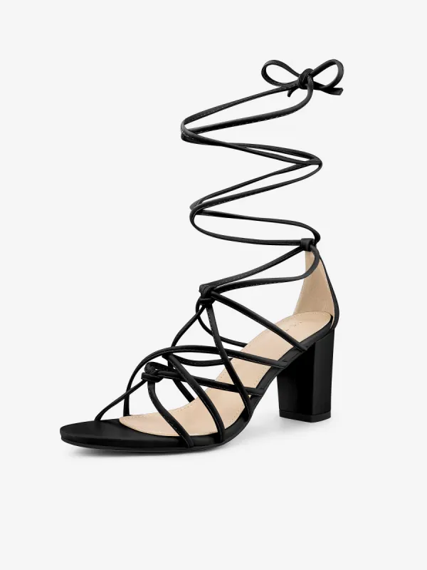 Women's Open Toe Knots Strap Lace Up Chunky Heels Sandals sold by Allegra K