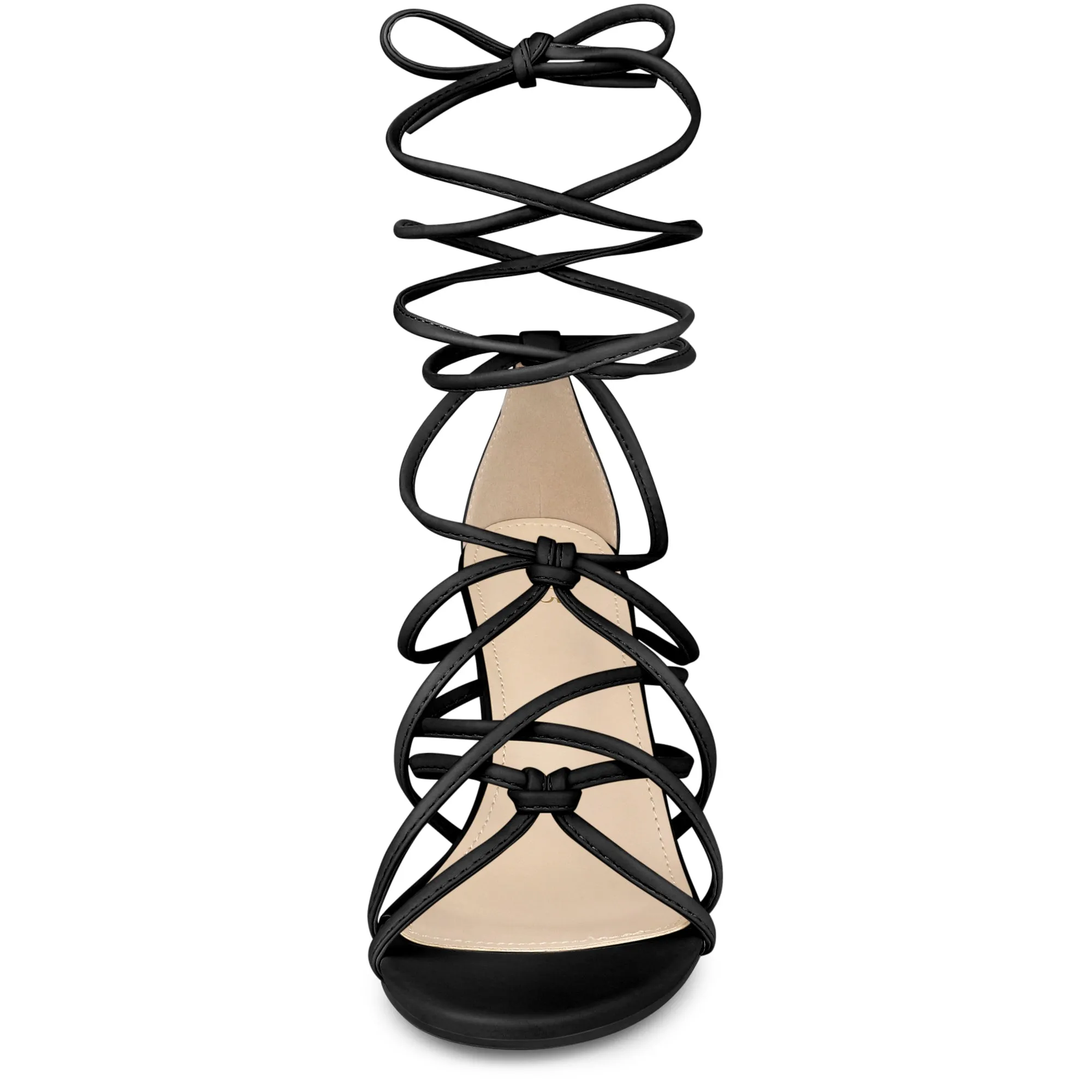 Women's Open Toe Knots Strap Lace Up Chunky Heels Sandals sold by Allegra K product image thumbnail 3