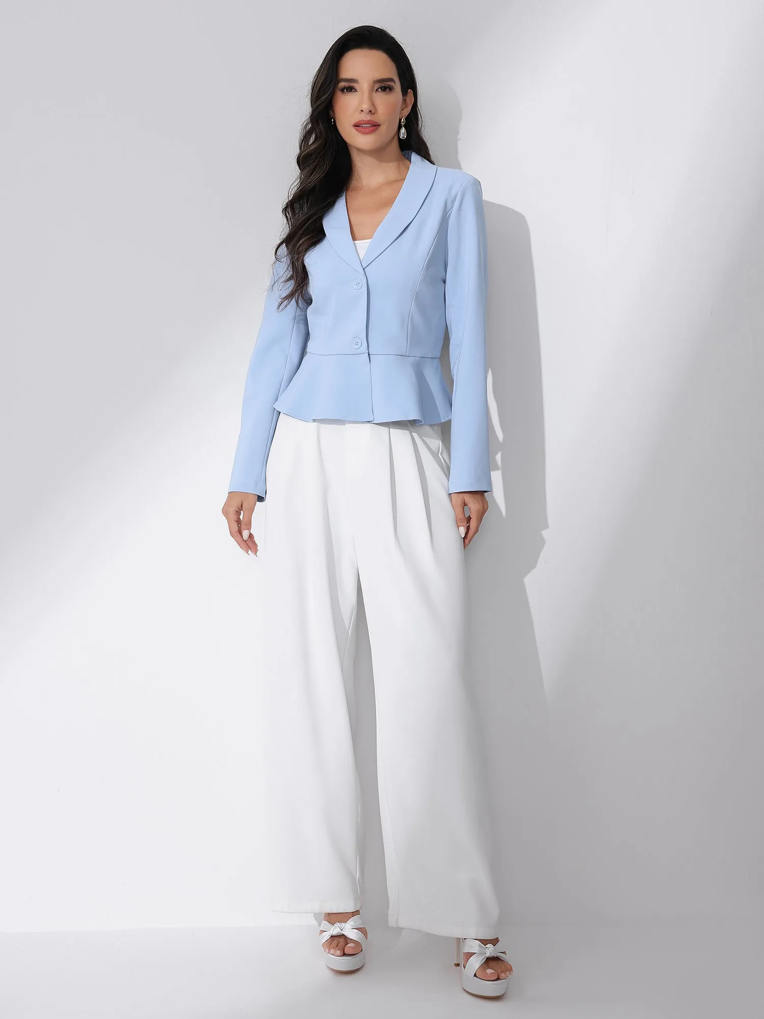 Vintage Lapel Long Sleeve Ruffle Hem Office Cropped Blazer sold by Allegra K product image thumbnail 2