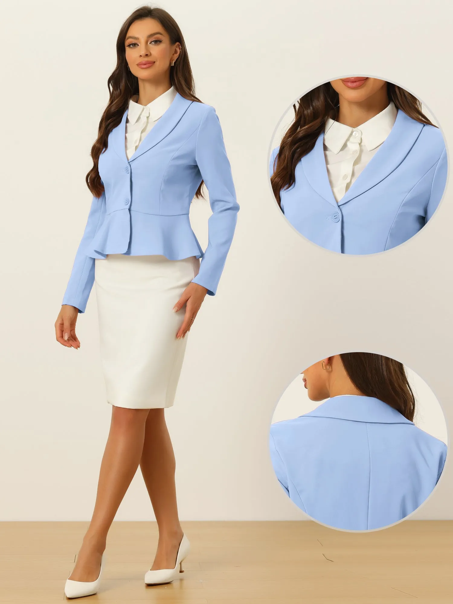 Vintage Lapel Long Sleeve Ruffle Hem Office Cropped Blazer sold by Allegra K product image thumbnail 3
