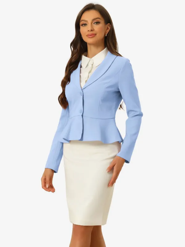Vintage Lapel Long Sleeve Ruffle Hem Office Cropped Blazer sold by Allegra K