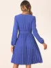 Puff Long Sleeve Flowy A-Line Tie Waist Pleated Midi Dress sold by Allegra K