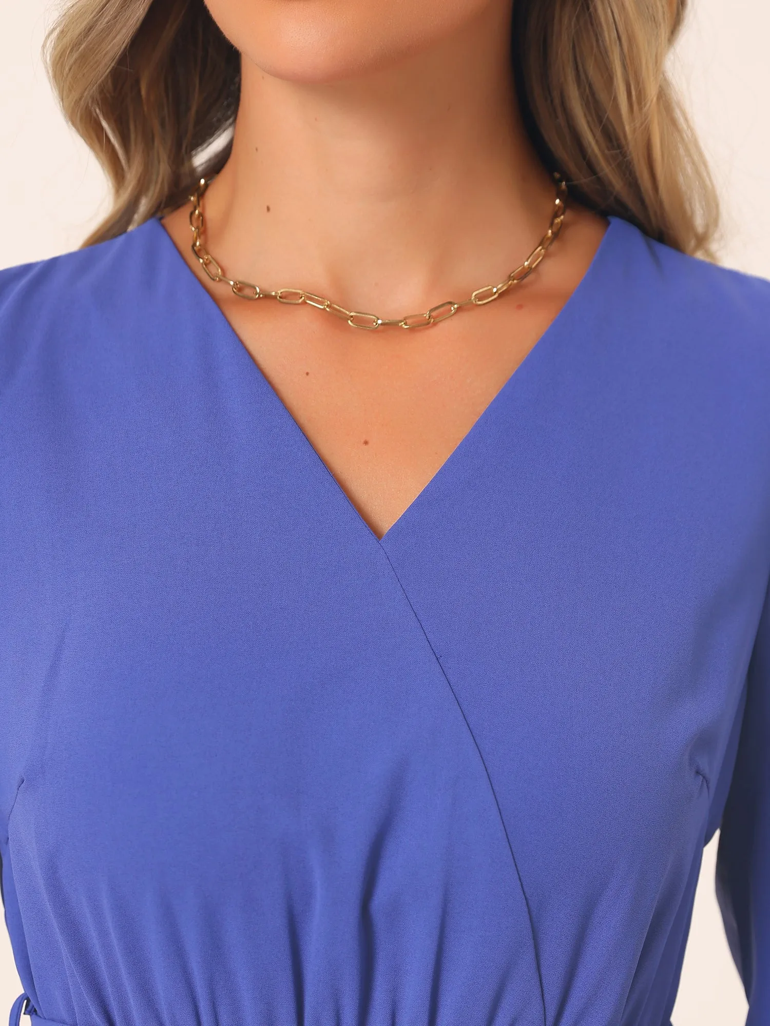 Puff Long Sleeve Flowy A-Line Tie Waist Pleated Midi Dress sold by Allegra K product image thumbnail 4