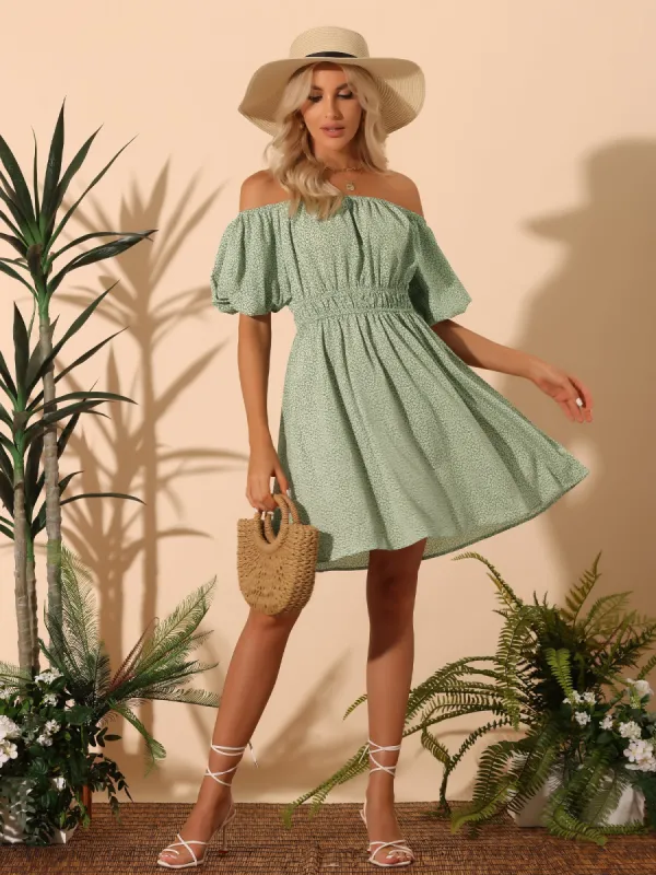 Off t Shoulder Casual Puff Sleeve Mini Floral Dress sold by Allegra K