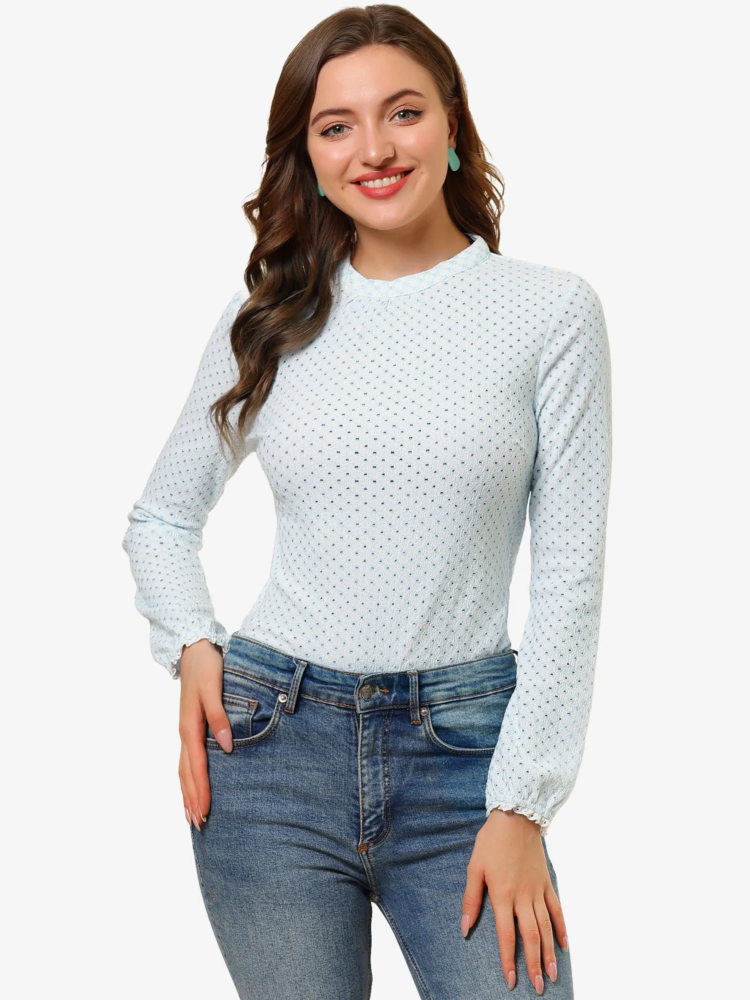 Dots Tops Crew Neck Long Sleeve Hollow Out Elegant Blouse sold by Allegra K