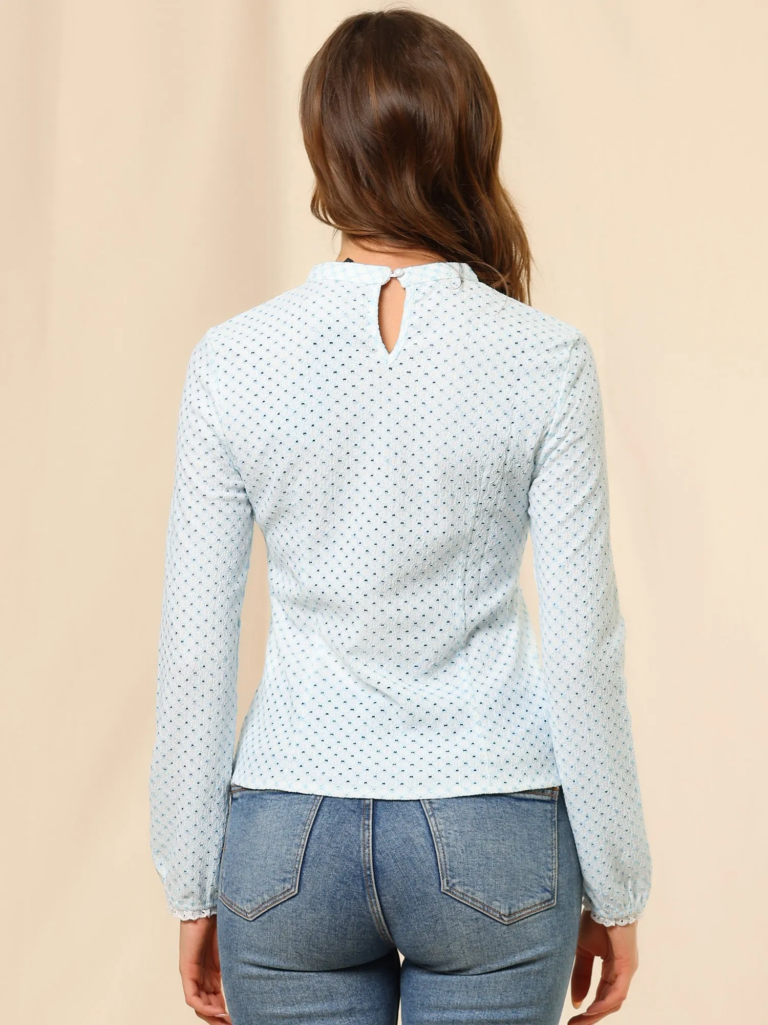 Dots Tops Crew Neck Long Sleeve Hollow Out Elegant Blouse sold by Allegra K product image thumbnail 3