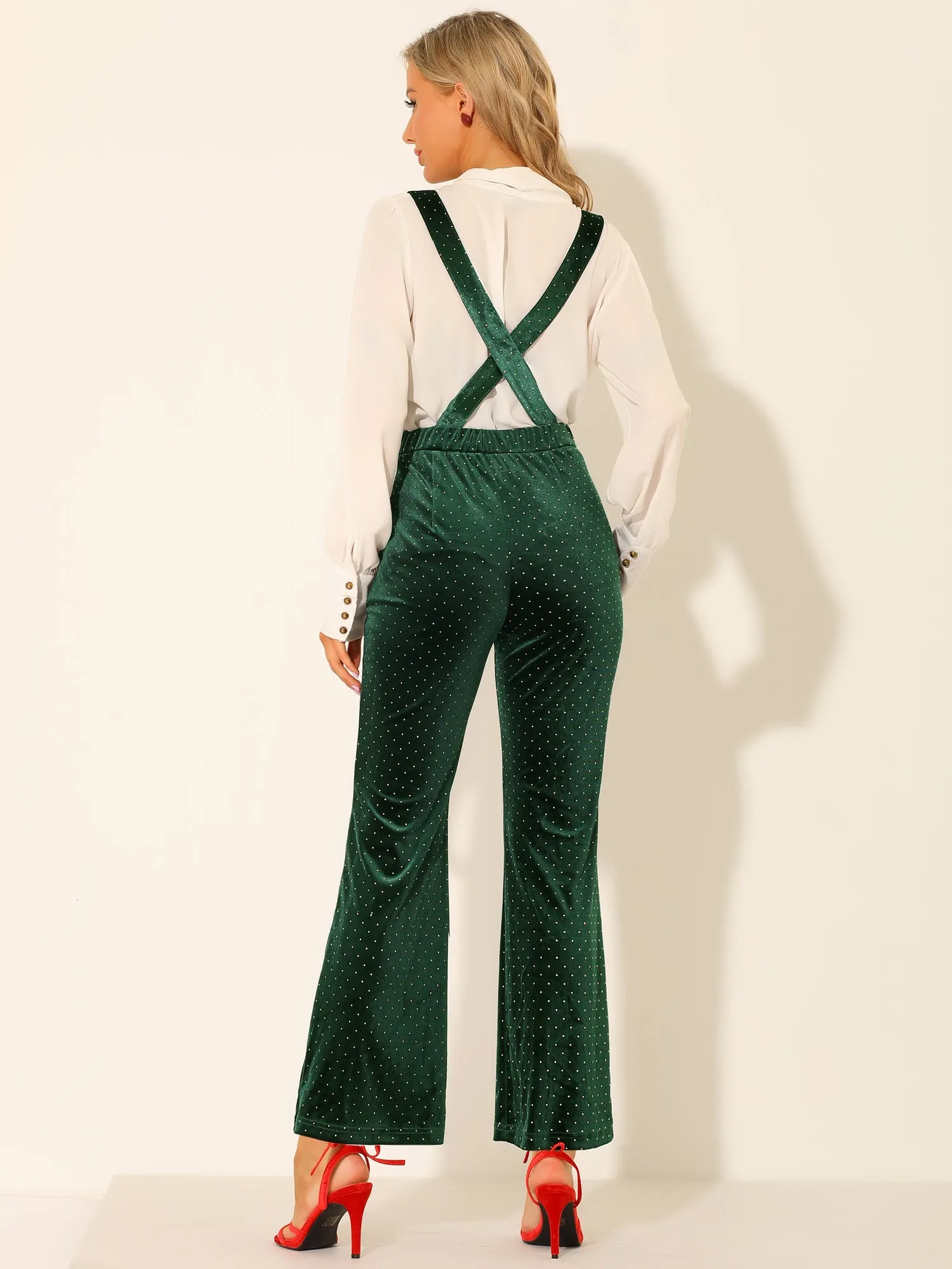 Velvet Wide Leg Retro Shiny Glitter Overalls Jumpsuits Pants sold by Allegra K product image thumbnail 4
