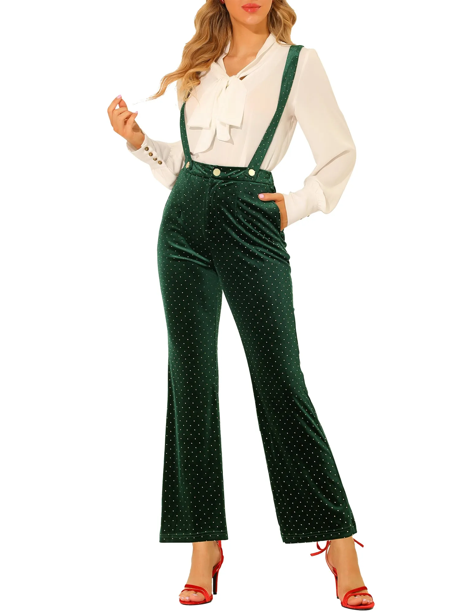 Velvet Wide Leg Retro Shiny Glitter Overalls Jumpsuits Pants sold by Allegra K product image thumbnail 5