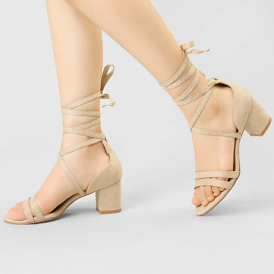 Open Toe Color Block Heel Lace Up Sandals sold by Allegra K product image thumbnail 3