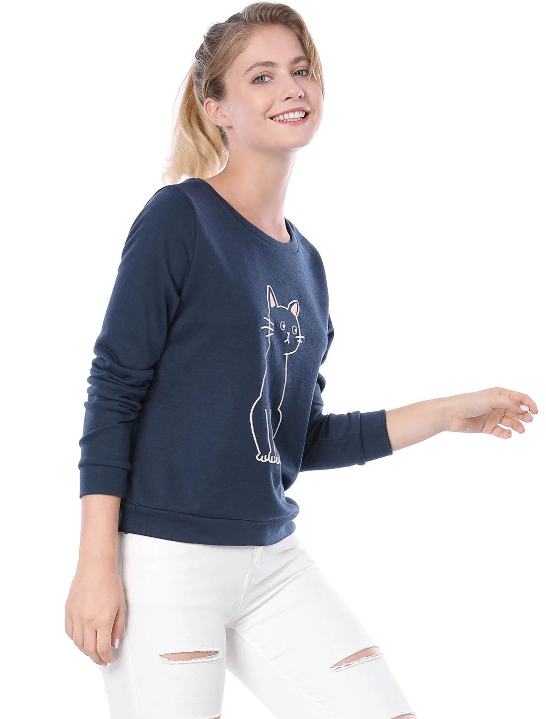 Round Neck Long Sleev Cat Printed Winter Sweatshirt sold by Allegra K product image thumbnail 4